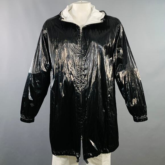 DRIES VAN NOTEN Size L Black White Polyethylene Blend Zip Up  Hooded Coat - Picture 1 of 7